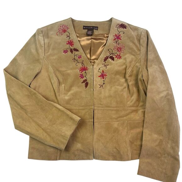 Vintage Floral Embroidered Suede Leather Jacket 14P Boho Festival Western Y2K - Picture 1 of 15
